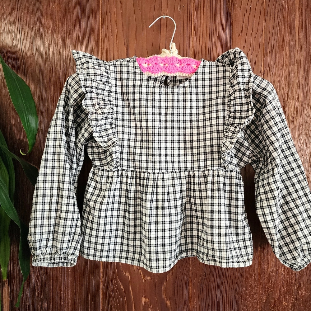 J.Crew Crewcuts Black & White Ruffle Cotton Plaid Flannel Medium